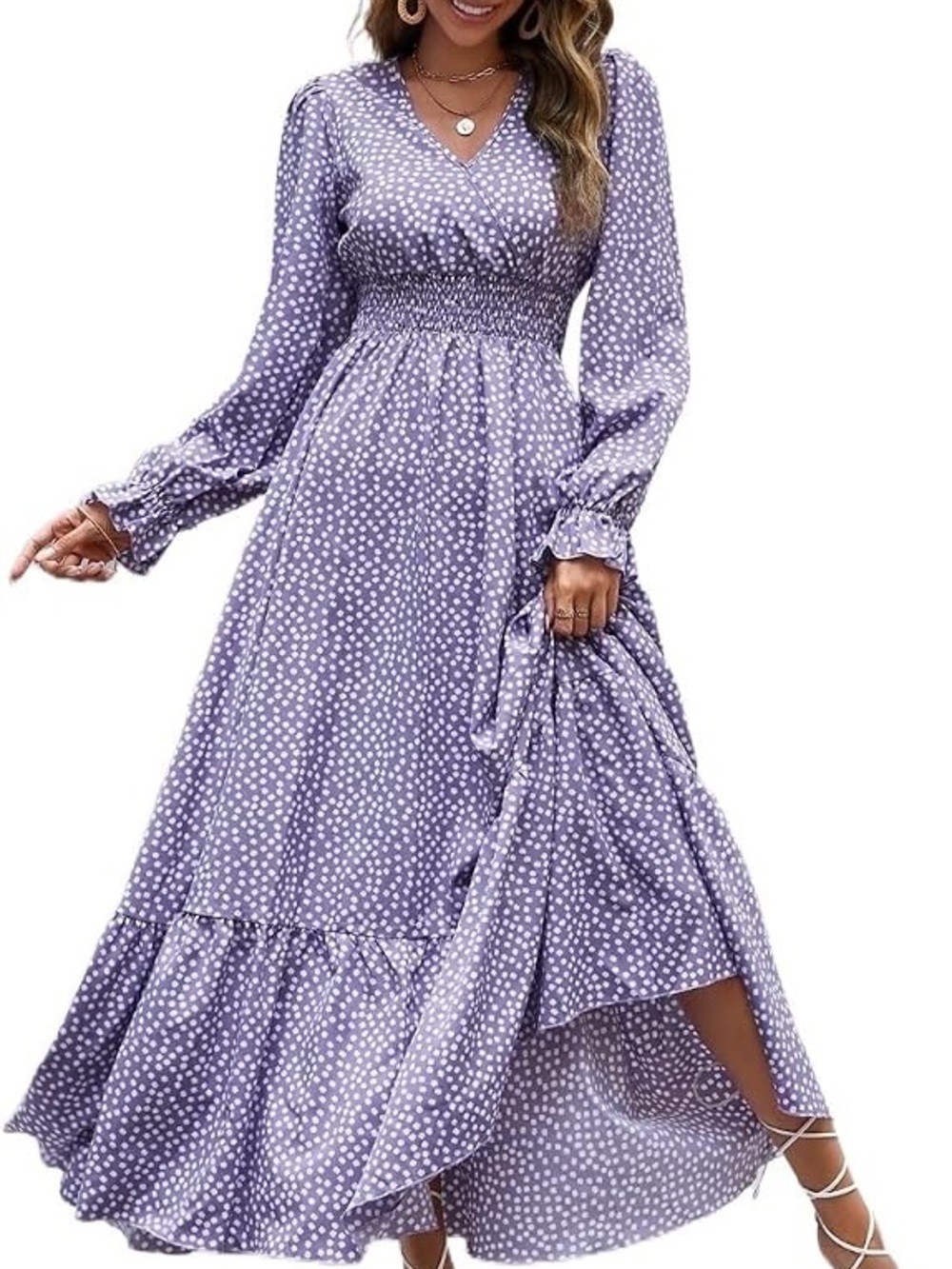 SHEIN Lavender Polka Dot V‑Neck Maxi Dress